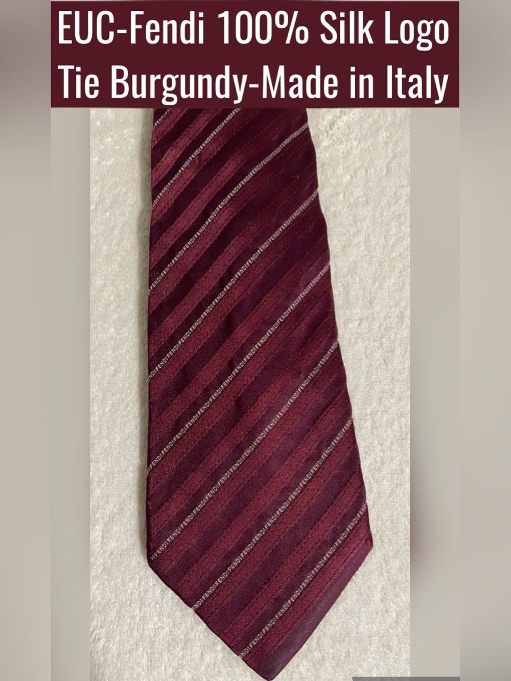 EUC-Fendi 100% Silk Logo Tie in Burgundy-Made in Italy